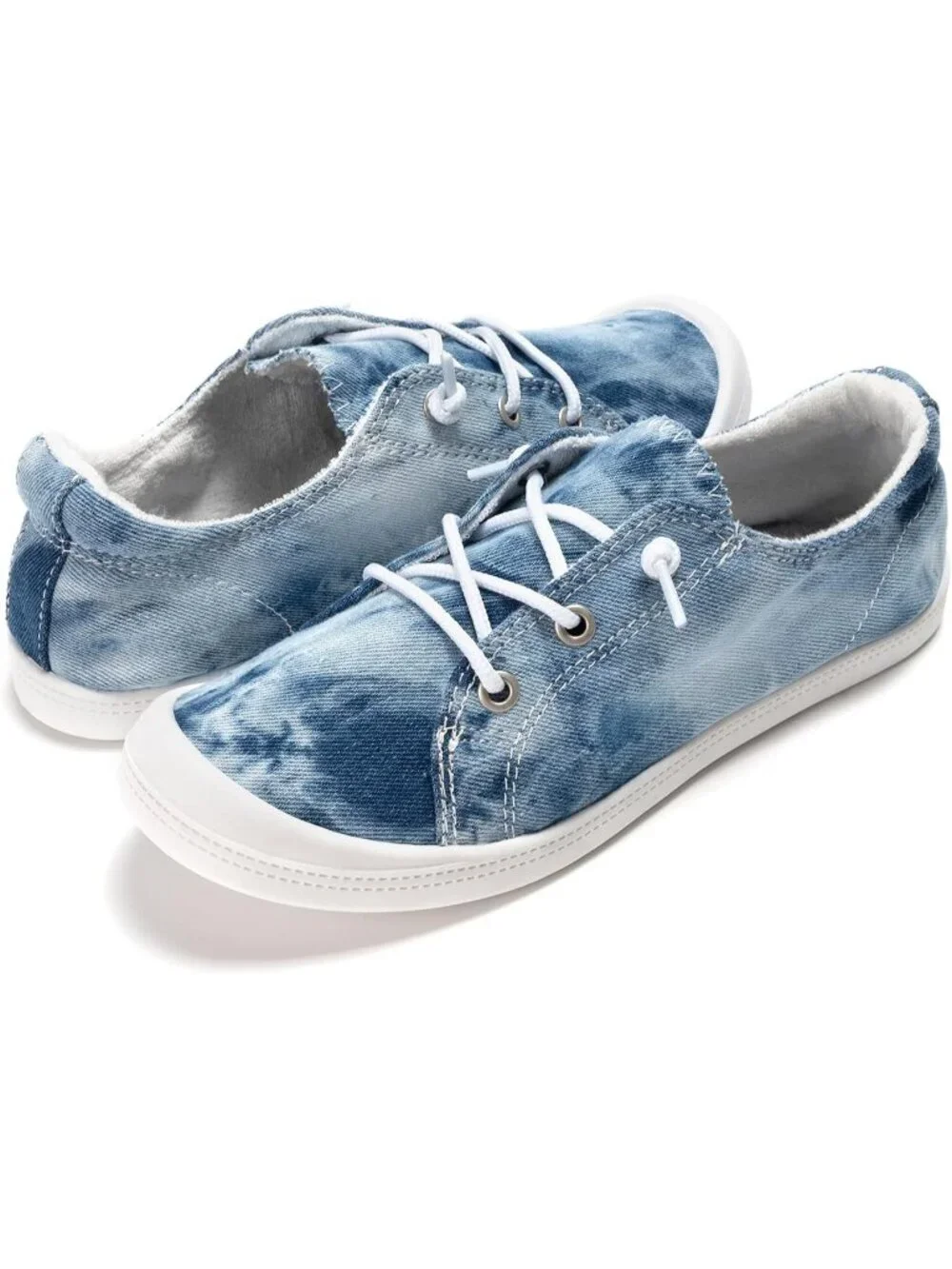 Women's Washed Denim Comfortable Lace-Up Flat Breathable Walking Casual Sneakers